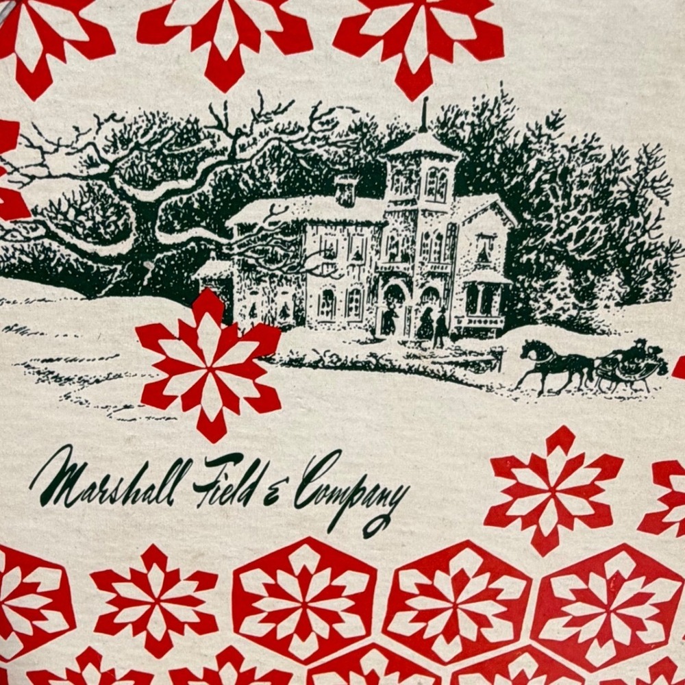 Vintage 1973 Marshall Field & Company Holiday Gift Box Red Snowflake Winter Scen - Picture 2 of 9